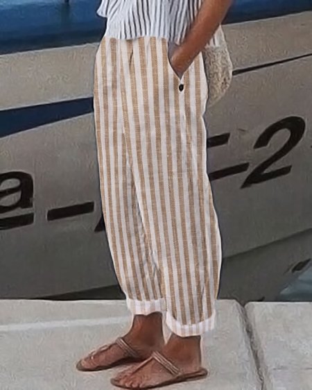 

Casual Regular Fit Striped Casual Pants, Multicolor, Pants