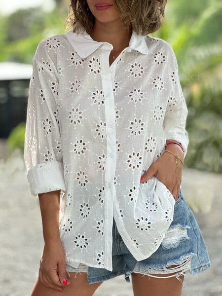 

Casual Buttoned Cotton Loose Blouse, White, Blouses & Shirts