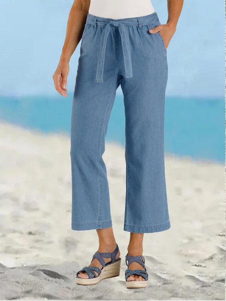 

Casual Lace-Up Denim Jeans, Blue, Pants