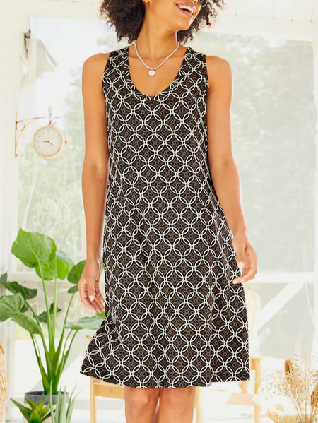 

Crew Neck Boho Loose Dress, Black, Dresses