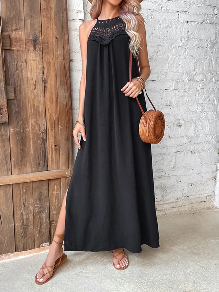 

Boho Plain Loose Spaghetti Dress, Black, Dresses