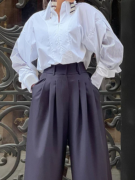 

Urban Shirt Collar Long sleeve Blouse, White, Blouses and Shirts