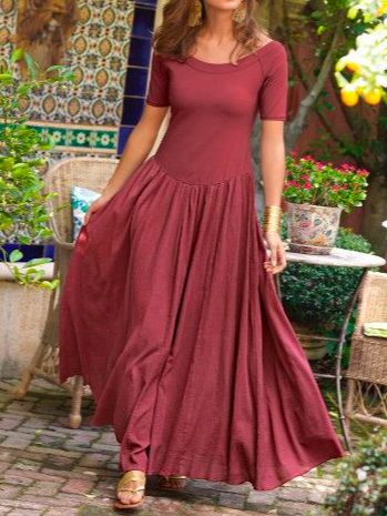 

Crew Neck Boho Loose Dress, Red, Dresses