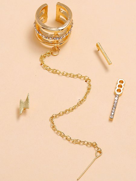 

Gold Line Diamond Earrings Stud Set Everyday Commuter Jewelry, White, Earrings
