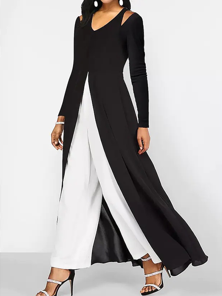 

Urban V Neck Long sleeve Plain Mid-long Blouse, Black, Blouses and Shirts