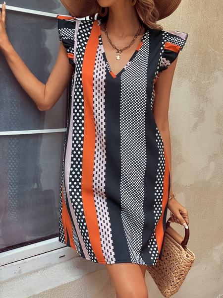 

V Neck Striped Casual Dress, Multicolor, Dresses