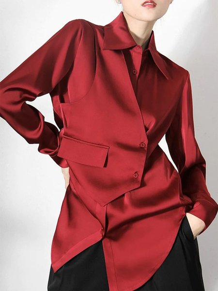 

Regular Fit Elegant Long sleeve Regular Fit Blouse, Red, Blouses and Shirts