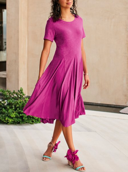

Plain Casual Crew Neck Dress, Pink, Dresses