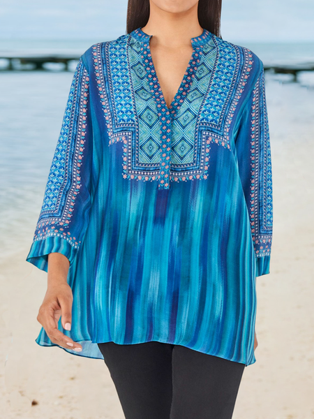 

Vintage Regular Fit V Neck Top, Blue, Shirts & Blouses
