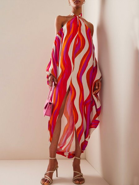

Stylewe Vacation Loose Striped Halter Dress, Multicolor, Maxi Dresses
