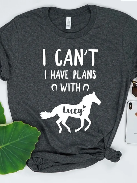 

Casual Loose Crew Neck Horse T-Shirt, Deep gray, T-Shirts