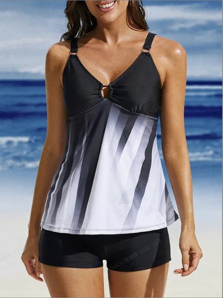 

Casual Abstract Printing V Neck Tankinis Two-Piece Set, Multicolor, Swimwear