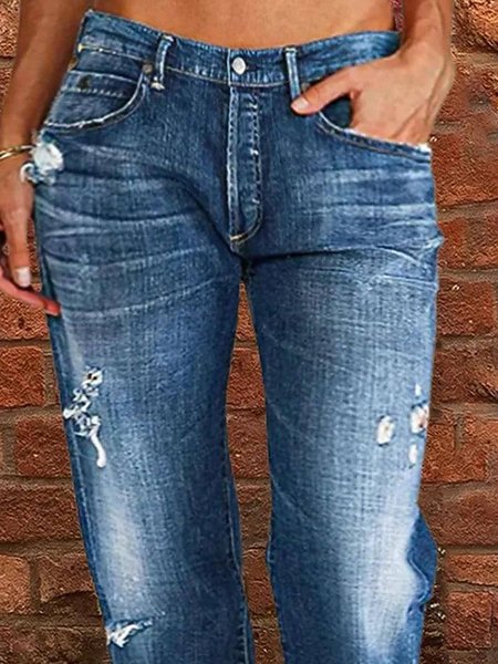 

Loose Plain Casual Denim Jeans, Navy blue, Jeans