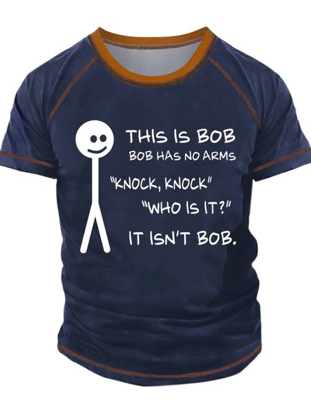 

Men's This Is Bob Bob Has No Arms Funny Graphic Print Text Letters Crew Neck Casual T-Shirt, Blue, T-shirts