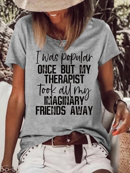 

Women's I Was Popular Once Casual Funny Letters T-Shirt, Gray, T-shirts