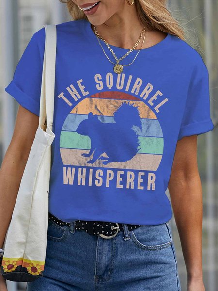 

Women's The Squirrel Whisperer Funny Graphic Print Cotton Text Letters Vintage T-Shirt, Blue, T-shirts