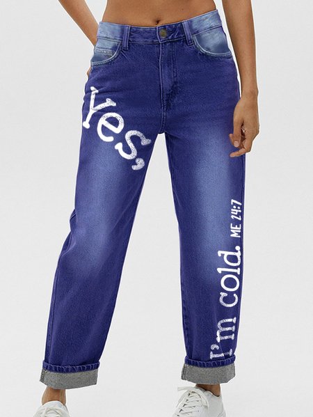 

Yes I am Cold Casual Printed Jeans, Blue, Jeans