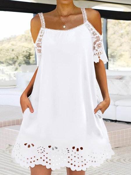 

Casual Plain Regular Fit Spaghetti Dress, White, Dresses