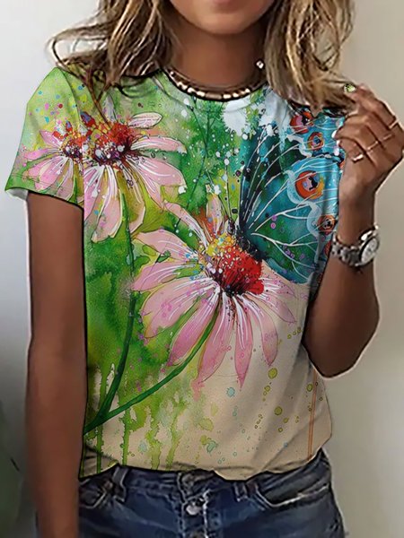 

Women's Plants Crew Neck Loose Simple T-Shirt, As picture, T-shirts