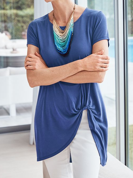 

Plain Crew Neck Casual T-Shirt, Blue, Tunics