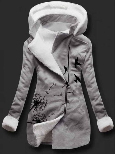 

Autumn and winter casual printed sweater Long Sleeve Plants Vintage Hoodie Knit coat, Gray, Coats