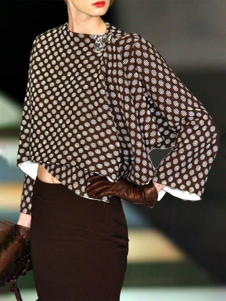 

Polka Dots Urban Long sleeve Loose Blouse, Brown, Blouses and Shirts