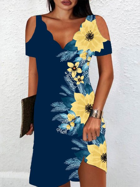 

Elegant Floral V Neck Regular Fit Dress, Dark blue, Dresses