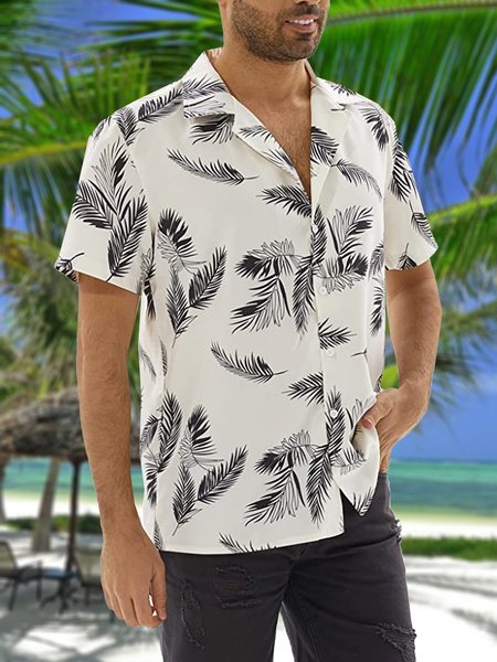 

Leaf Short Sleeve Resort Shirt, White, Men Shirts