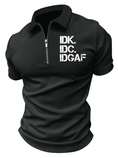 

Men’s IDK IDC IDGAF Polo Collar Regular Fit Casual Polo Shirt, Black, T-shirts