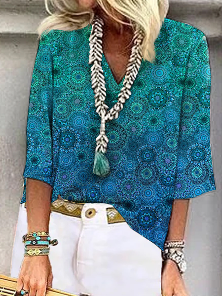 

Boho Loose V Neck Ethnic Top, Multicolor, Shirts & Blouses