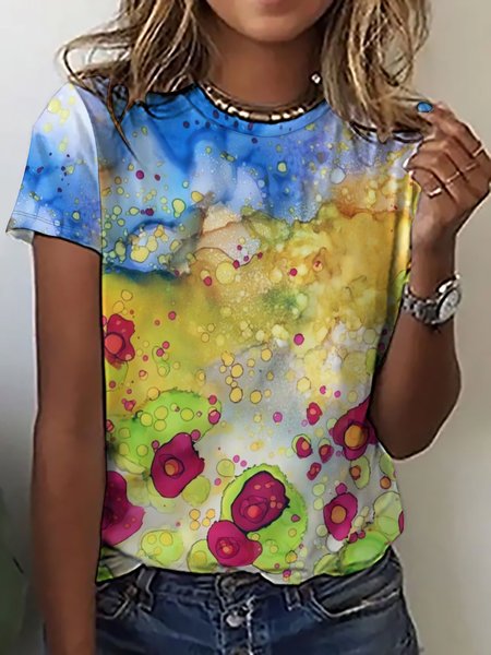 

Women's Plants Crew Neck Simple T-Shirt, Blue, T-shirts