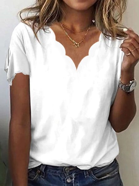 

Casual Plain Loose V Neck T-Shirt, White, Tees & T-shirts