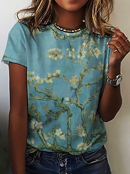 

Women's Crew Neck Plants Apricot Flowers Simple T-Shirt, Aqua, T-shirts