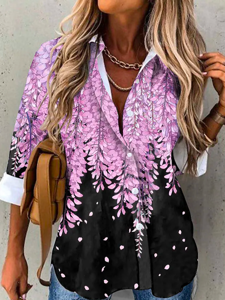 

Casual Loose Shirt Collar Floral Blouse, Pink, Shirts & Blouses