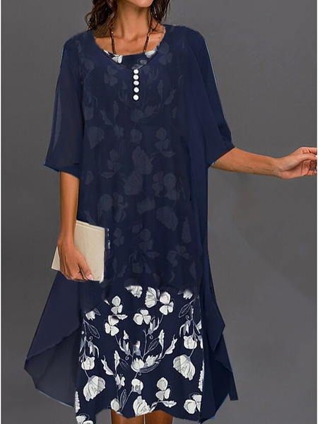 

Crew Neck Casual Loose Two-Piece Set, Blue, Dresses