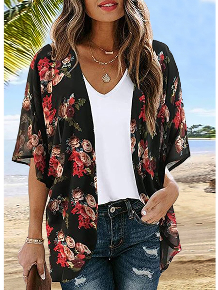 

Wrap Loose Casual Flora Coat, Black, Cardigans