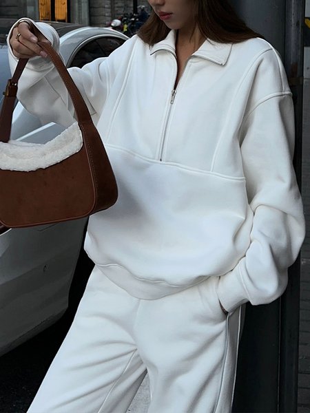 

Loose Casual Turtleneck Plain Long sleeve Sweatshirt, White, Hoodies and Sweatshirts