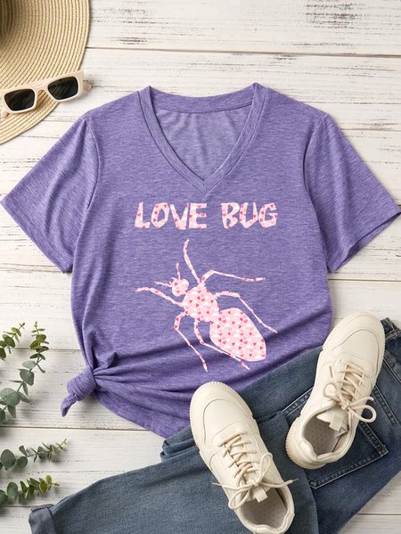 

Lilicloth X Jessanjony Love Bug Women's V Neck T-Shirt, Purple, T-Shirts