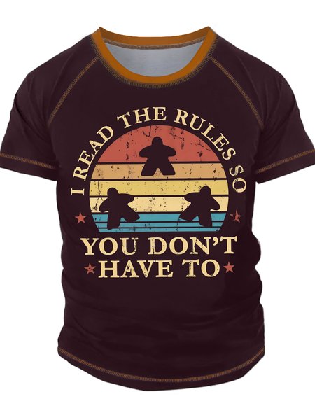 

Men's I Read The Rules So You Don‘T Have To Funny Game Graphic Print Crew Neck Regular Fit Casual Text Letters T-Shirt, Red, T-shirts