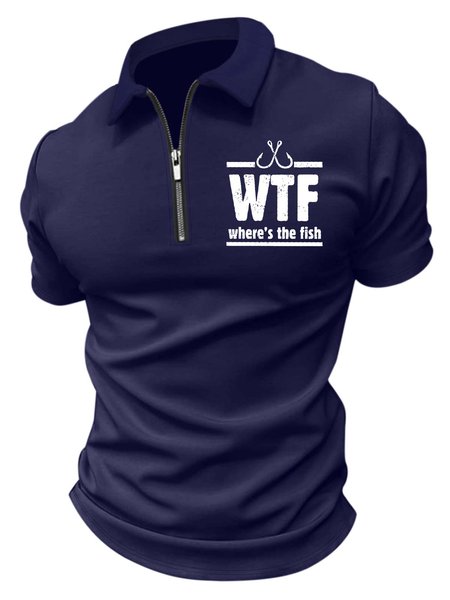 

Men’s WTF Where’s The Fish Regular Fit Casual Polo Shirt, Deep blue, T-shirts