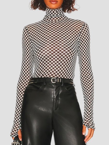 

Plaid Urban Turtleneck Long Sleeve T-Shirt, Black, Tees