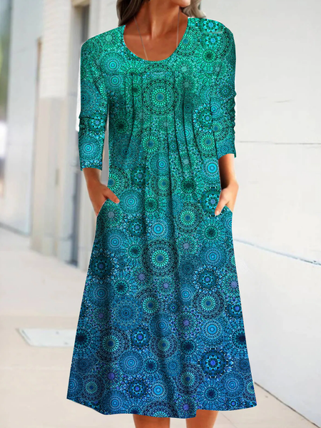 

Boho Knitted Crew Neck Ethnic Dress, Multicolor, Dresses