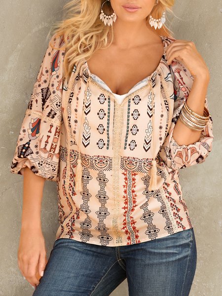 

Loose V Neck Ethnic Ethnic Top, Yellow, Shirts & Blouses