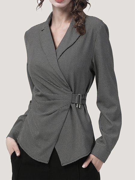 

Regular Fit Lapel Collar Plaid Elegant Blouse, Black, Blouses and Shirts