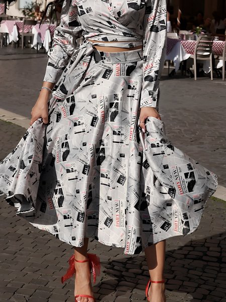 

Regular Fit Abstract Elegant Midi Skirt, As picture, Skirts