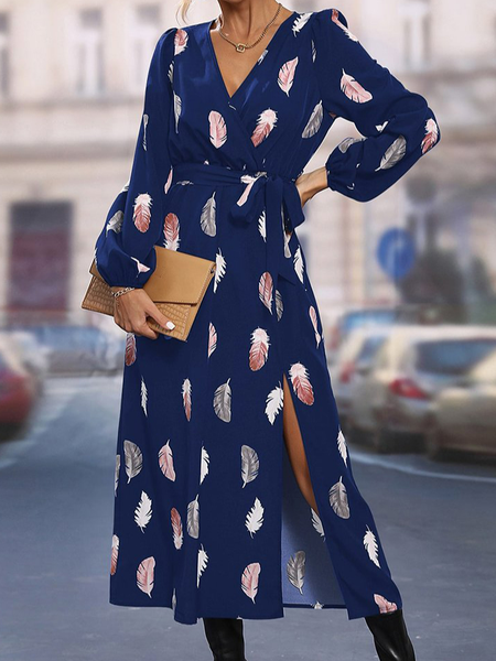 

Regular Fit Animal V Neck Casual Dress, Dark blue, Dresses