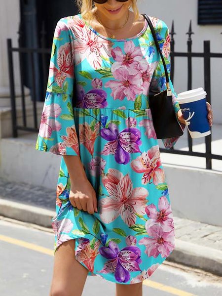 

Casual Regular Fit Floral Crew Neck Smock Dress, Green, Dresses