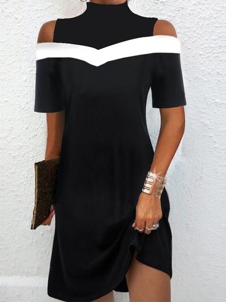 

Half Turtleneck Elegant Color Block Dress, Black, Dresses