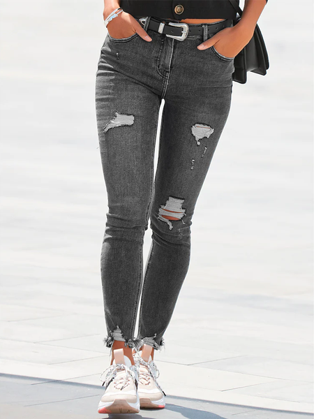 

Denim Plain Tight Casual Jeans, Gray, Jeans