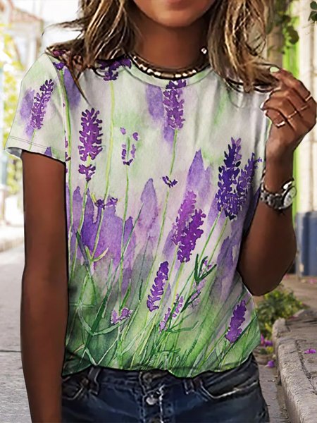 

Women's Plants Simple Loose T-Shirt, Purple, T-shirts